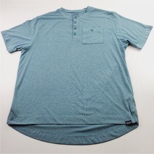 Patagonia Men's Capilene Cool Trail Bike Henley Size Large Short Sleeves Blue